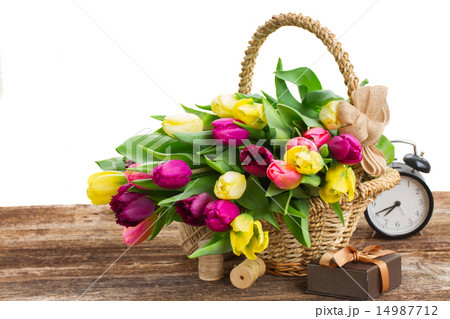 bouquet of  yellow and purple  tulip flowers 14987712