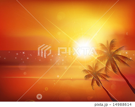 海 夕日 背景のイラスト素材
