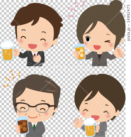 ビールやジュースで乾杯するスーツの男女 14992473
