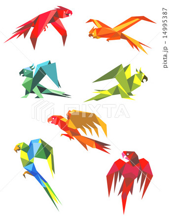 Flying colorful parrots in origami style Flying colorful parrots in origami style 14995387