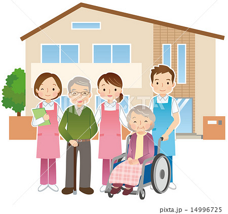 高齢者と看護士 老人ホームのイラスト素材