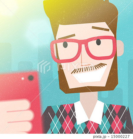 Bearded Man Taking a Selfie Photo with smart phone 15000227