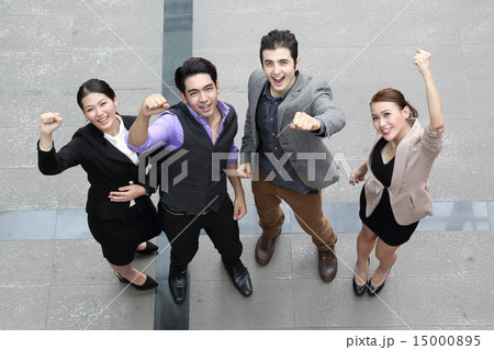 Man woman cheer joy look up 15000895