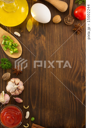 herbs and spices on wood 15002244