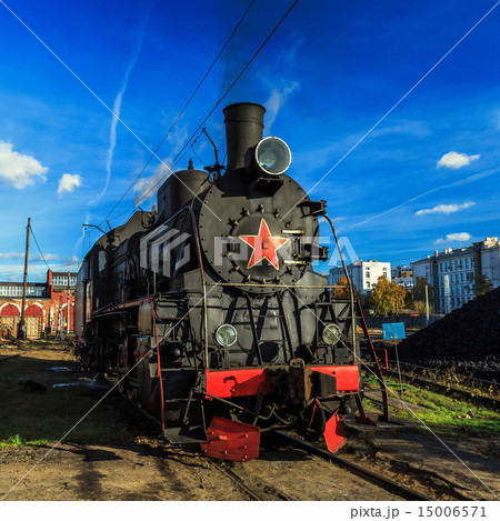 Old Soviet steam locomotive at the depot Old Soviet steam locomotive at the depot 15006571