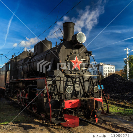 Old Soviet steam locomotive at the depot Old Soviet steam locomotive at the depot 15006572