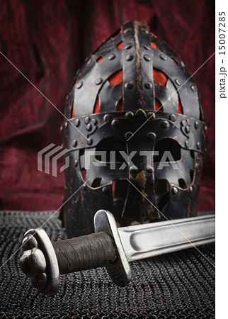 Medieval armour, helmet and sword 15007285