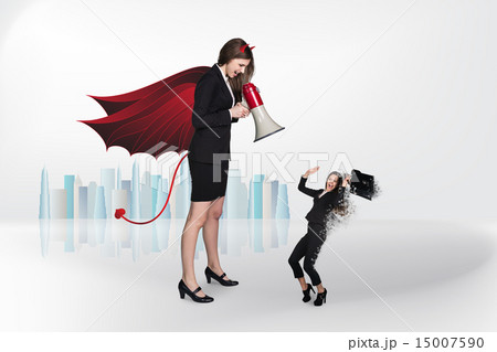 Devil businesslady with a megaphone screeming  15007590