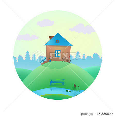 vector small cute house on the hills 15008877