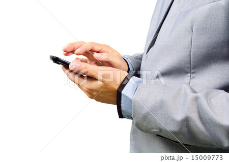 Close up of man using smart phone on white Close up of man using smart phone on white 15009773