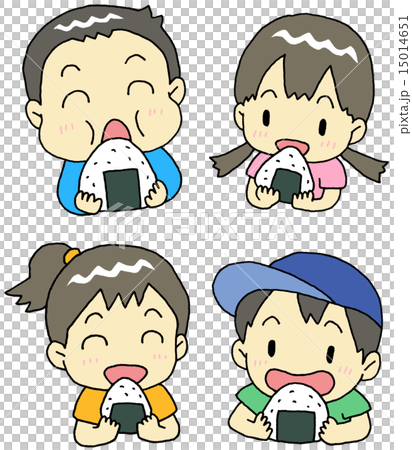 おにぎり 子供 ４人のイラスト素材