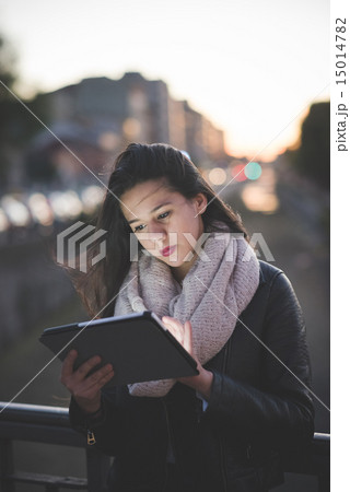 young beautiful long hair woman in town young beautiful long hair woman in town 15014782