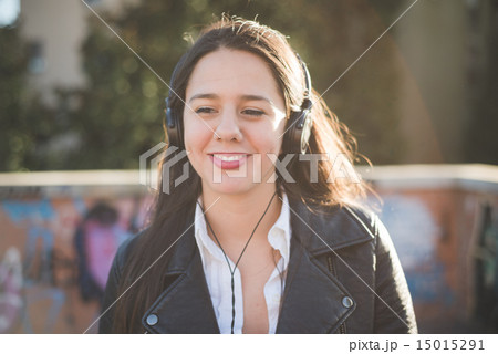 young beautiful long hair woman in town young beautiful long hair woman in town 15015291