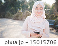 young beautiful muslim woman at the park 15015706