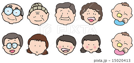 4世代の家族の顔のイラストセットのイラスト素材