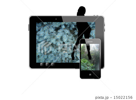 tablet and modern mobile phone with woman tablet and modern mobile phone with woman 15022156