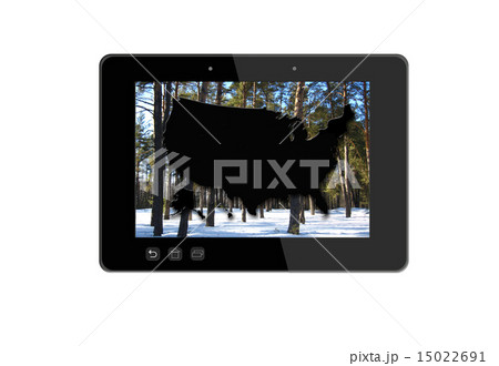 black tablet with silhouette of map of USA 15022691