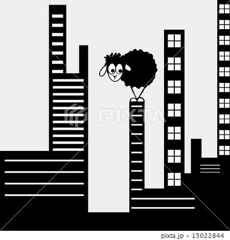 funny black sheep in the big city, vector 15022844