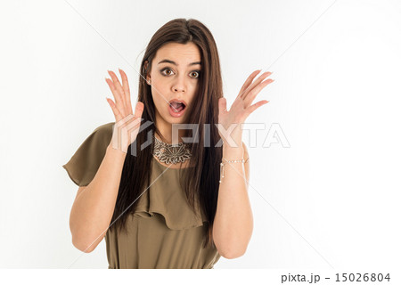 Scared young caucasian asian businesswoman 15026804