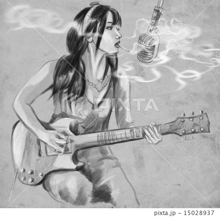 Smoking Guitar player An hand drawn illustration. 15028937