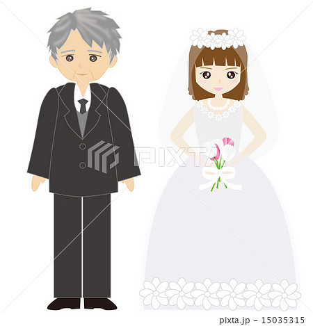 歳の差婚の結婚式カップルのイラスト素材
