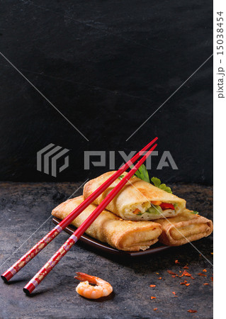 Spring rolls with vegetables and shrimps Spring rolls with vegetables and shrimps 15038454