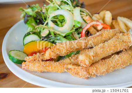 Traditional English food Fish and chips and salad Traditional English food Fish and chips and salad 15041701