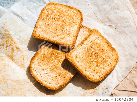 ruddy crispy toast for breakfast, top view ruddy crispy toast for breakfast, top view 15042204