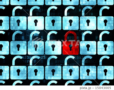 Privacy concept: red closed padlock icon on Digital background 15043005