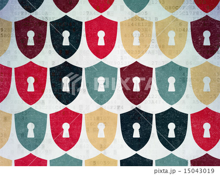 Security concept: multicolor Shield With Keyhole icons on background Security concept: multicolor Shield With Keyhole icons on background 15043019