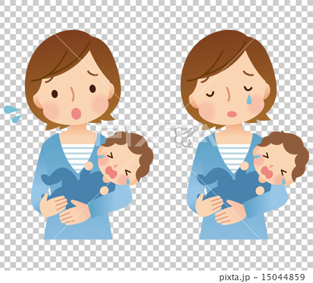 泣いている赤ちゃんと母親のイラスト素材