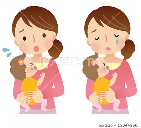 泣いている赤ちゃんと母親のイラスト素材
