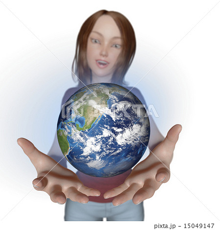 地球を持った女性 リアル ３dcg イラスト素材のイラスト素材 15049147