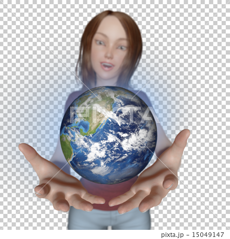 地球を持った女性 リアル ３dcg イラスト素材のイラスト素材