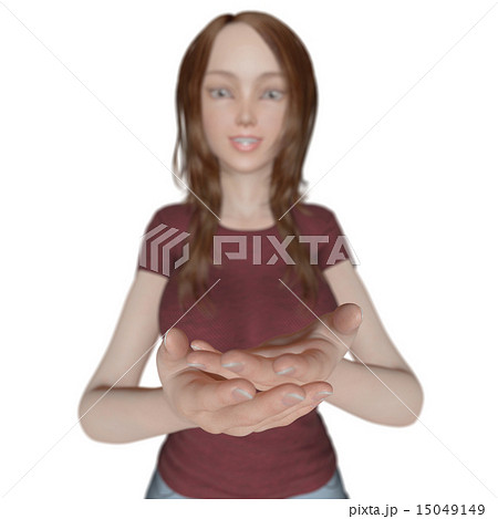 両手を差し出す女性　リアル　３DCG　イラスト素材 15049149