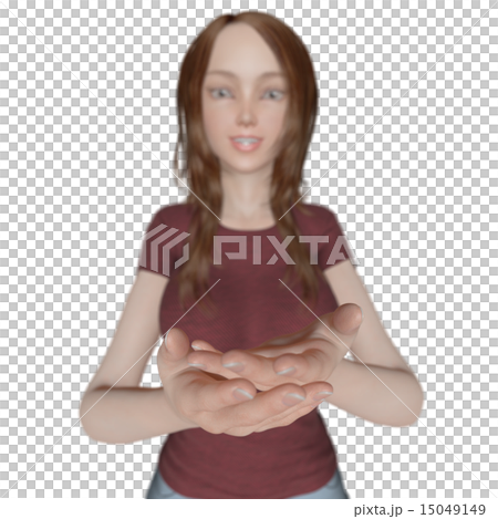 Female real 3D CG illustration material that presents both hands 15049149