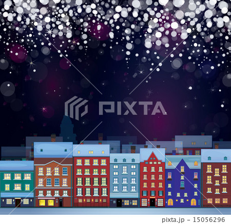 Vector of winter wonderland cityscape, nightscene. 15056296