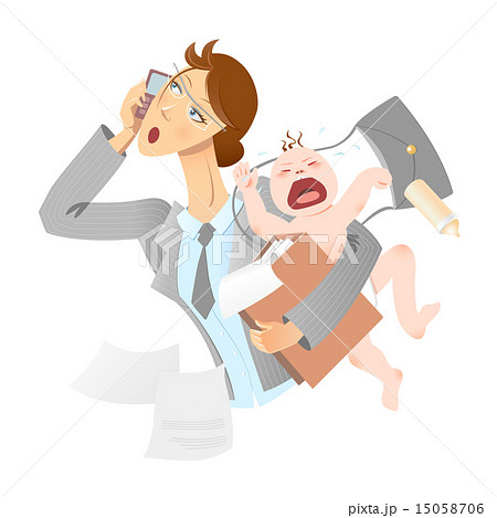 a working mother with a baby speaking mobile phone a working mother with a baby speaking mobile phone 15058706