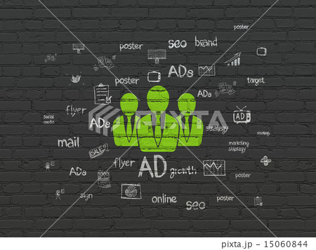 Marketing concept: Business People on wall background 15060844