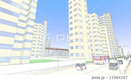 オフィスビル街と車道 15064267