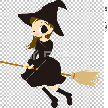 A Witch Riding A Broom Stock Illustration