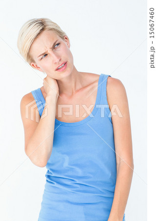 Blonde woman with neck pain 15067460