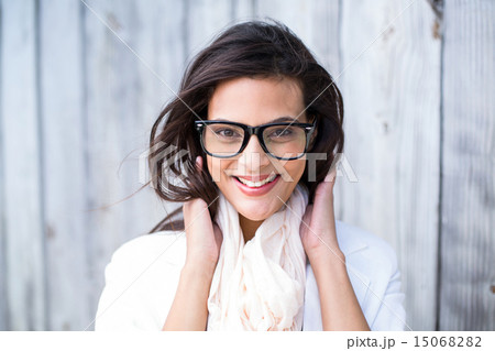 Smiling beautiful brunette looking at camera 15068282