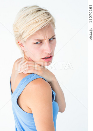 Casual woman with neck pain Casual woman with neck pain 15070165