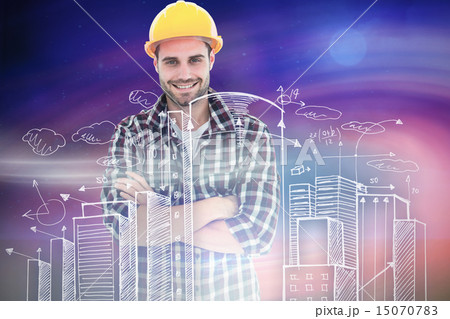 Composite image of handome male repairman standing arms crossed Composite image of handome male repairman standing arms crossed 15070783