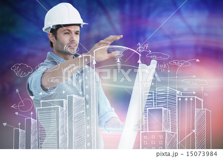 Composite image of architect with blueprint Composite image of architect with blueprint 15073984