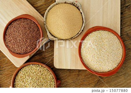 amaranth, quinoa, brown flax and buckwheat seeds 15077880