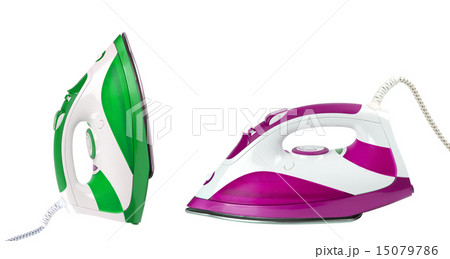 two steam irons isolated on white background 15079786