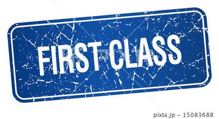 first class blue square grunge isolated stamp 15083688