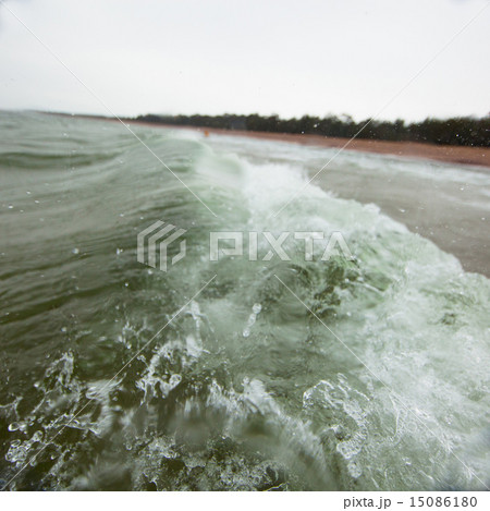 Beach and stormy water in Hanko, Finland 15086180